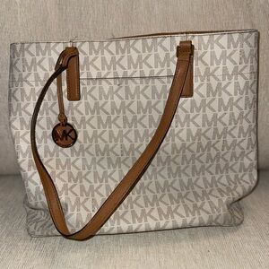 Michael Kors Monogram Cream and Tan Tote